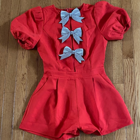 Vici Red Outfit with Sparkling Silver Bow